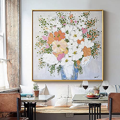 Ölbilder Auf Leinwand Handgemalt,100% Handgemalt Modern Große Abstrakte Abstrakte Kleine Blumen Ölgemälde Auf Leinwand Wand Kunst Rahmenlose Bilddekoration Für Live Room Home, 30X30Cm (12X12Inch)