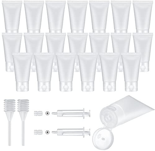 20 Stück 30ml Nachfüllbare Tuben Flaschen Leere Plastiktuben Reise Kosmetische Container, Mini Probenflaschen Klare Kosmetische Probenflaschen für Reisen mit Extrakteuren