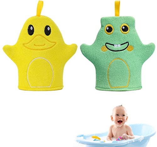 Mignon bébé Gants de Lavage de Bain, Gants de Bain pour Bébé, 2 Pièces Gants de Toilette Gant de Douche Enfant pour Bain et Douche Bébé