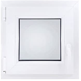 ECOPROF Kellerfenster | Langlebiges Kunststoff-Fenster | Maße 50x50 cm (500x500 mm) | Mattglas | Dreh-Kipp Fenster DIN Links | Farbe: Weiss | 70mm Profil