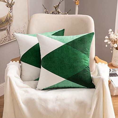MIULEE Kissenbezug Dekorative Geometrische Muster Dekokissen Skandinavisch Kissenhülle Sofakissen Zierkissen Diamant Modern für Sofa Wohnzimmer Schlafzimmer 50x50 cm 2er Set Dunkelgrün