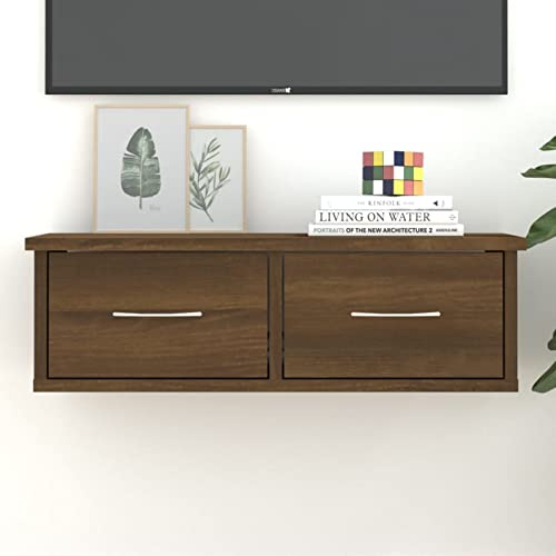 Festnight Etagere Murale tiroir,Tablette Murale,Étagère Murale à 2 tiroirs, Étagères suspendues, Tablettes flottantes,pour Chambre, Salon, Cuisine, Couloir-60x26x18,5 cm-Chêne Marron
