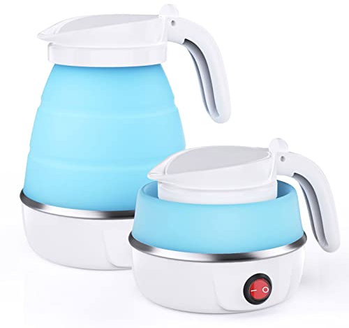 Foldable Electric Kettle, Camping Kettle, Mini Travel Kettle, Silicone Electric Water Boiler, Tea, Coffee Kettle, Collapsible Kettle with Separable Power Cord for Outdoor Hiking Camping—Blue