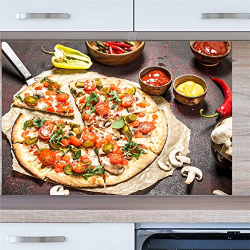 INDIGOS UG Kitchen Back Wall - Pizza - 80 x 40 cm Tempered Glass Printed - with Picture - Motif - Kitchen - Back Wall - Glass Plate - Splash Guard - Stove - Oven