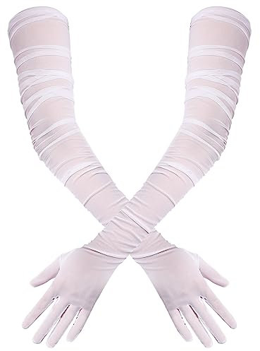 TOYMIS Women's Super Long Gloves, White, One Size, Spandex, Tulle, Fits Most Women, Adult, Female, Gloves, Armwear