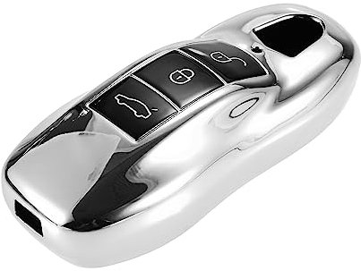 A ABSOPRO Auto Fernbedienung Schlüsselanhänger Abdeckung 3 Tasten für Porsche Silber Ton