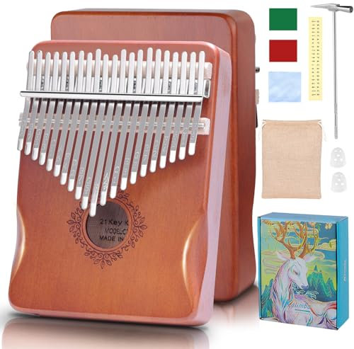 DMTIVMG Kalimba 21 Teclas Polegar Piano de pulgares Calimba Pulgar Profesional Instrumentos Musicales Con Pegatina de Martillo de Afinación Libro de Texto Para Profesionales Adultos Niños