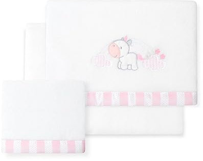 INTERBABY · Fleece-Plüsch-Bettlaken-Set für Babybett Unicornio Nube weiß rosa · 3- Teilig Winter -Bettwäsche-Set für Babywiege