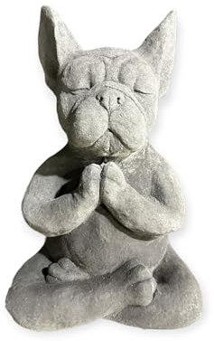OriginalPaul Steinfigur Yoga Französische Bulldogge Massiv Gartenfigur Geschenkidee Höhe 30cm Gewicht ca. 8kg Frenchie