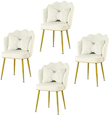 SimKha Ensemble de 4 chaises de Salle à Manger en Forme de pétales de Velours, pour Salon, Chambre à Coucher, Cuisine, réception, Pieds dorés, Dossier, Chaise de Salle à Manger (Couleur : Beige)