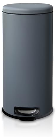 JM ·YIPENG Mülleimer 30 L Treteimer mit Softclose-Deckel, Abfalleimer 30 Liter mit Fußpedal, Rund Mülleimer mit Inneneimer,30L Tretmülleimer für Küche, Wohnzimmer, Büro,Grau