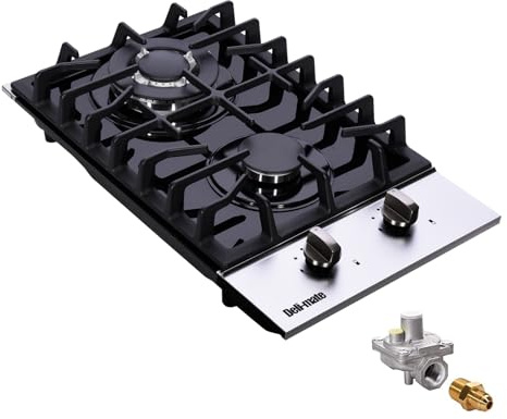 12 Inch Gas Cooktop, Built-in 2 Burners Stainless Steel Gas Stovetop LPG/NG Convertible Gas Stove Top Dual Fuel Gas Hob DM2188-01