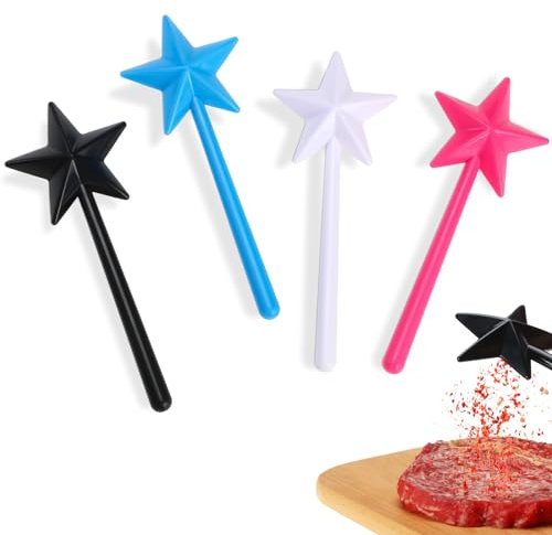 Qinyoung 4 Pcs Magic Wand Salt and Pepper Shakers Star Salt Shaker Wand Fairy Salt and Pepper Wand Shakers Kitchen Accessories, 2 for 3 Holes Shaker, 2 for 1 Hole Shaker, Black, White, Blue, Pink