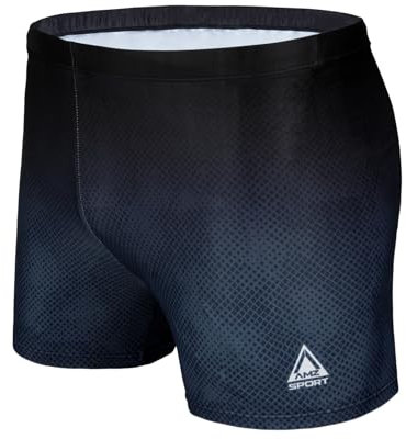 AMZSPORT Badehose Herren Kurz Schwimmhose Eng Wassersport Badeshorts mit Tunnelzug, Schwarz L