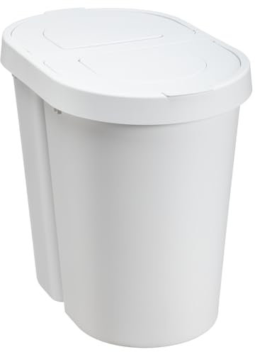 Plast Team Seattle Swing Poubelle double avec couvercle basculant et 2 compartiments, blanche, 2 x 25 l