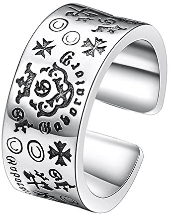 S925 Sterling Silber Herren Kreuz Rune Ring, Gothic Vintage Open verstellbare Krone Buchstabe Rune Ring,Silber,11