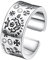 S925 Sterling Silber Herren Kreuz Rune Ring, Gothic Vintage Open verstellbare Krone Buchstabe Rune Ring,Silber,11