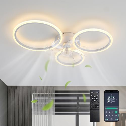 Depuley Circle Ceiling Fan with Lights, 3 Way Dimmable Ceiling Fans Lights, DC Motor Reversible Ceiling Fan Lights with Remote Control for Living Room,DC Silent Motor,Timing, White