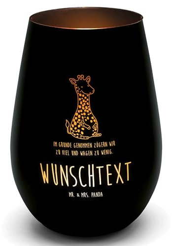 Mr. & Mrs. Panda Gold Windlicht Personalisiert Giraffe Zufrieden - Personalisierte Geschenke, Glück, Windlicht aus Glas mit Namen, Wildtiere,