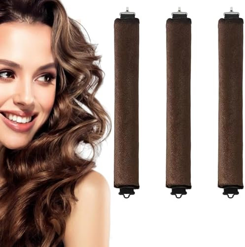 3 Stück Lockenwickler Über Nacht, Hitzefreier Lockenstab, Locken Ohne Hitze mit Haken, DIY Heatless Curls Band, Overnight Blowout Locken Ohne Hitze für Alle Haartypen (Braun)