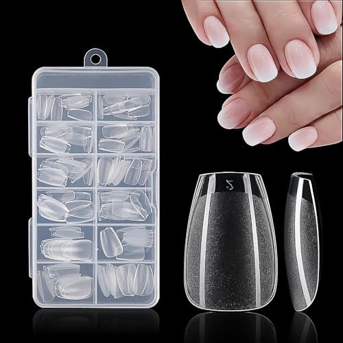 SanFangyue Extra Short Square Nail Tips - 192Pcs Soft Gel Nail Tips Square Shaped Full Cover Gel X Nails Pre Etched for Extensions, Clear Strong False Press on Nails 12 Sizes
