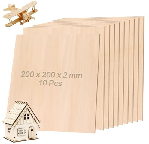 Lindenholz 10 Stück, Holzplatten zum Basteln 200 x 200 x 2 mm, Balsaholz Platten Sperrholz, Sperrholzplatte Holz 2mm, Bastelholzplatten für Laserprojekte, DIY Modell, Kunst und Handwerk, Gemälde