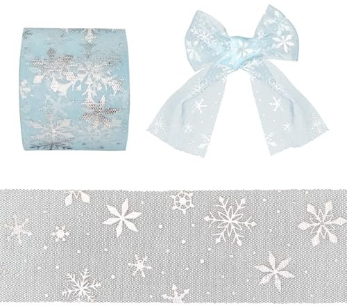 Christmas Tree Ribbon, Snowflake Organza Ribbon Glitter Wired Ribbons for Xmas Tree Decoration Christmas Ribbons for Wreaths Gift Wrapping DIY Crafts Xmas Party Decor Y7XHSD