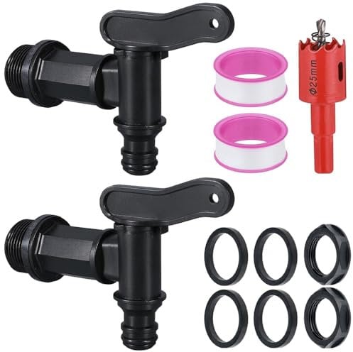Regentonne Hahn Kunststoff, 3/4 Zoll Kunststoff Ersatzhahn, Auslaufhahn für Regentonne Schwarz Mit Lochöffner Zubehör für Garten Regenfass Wassertank