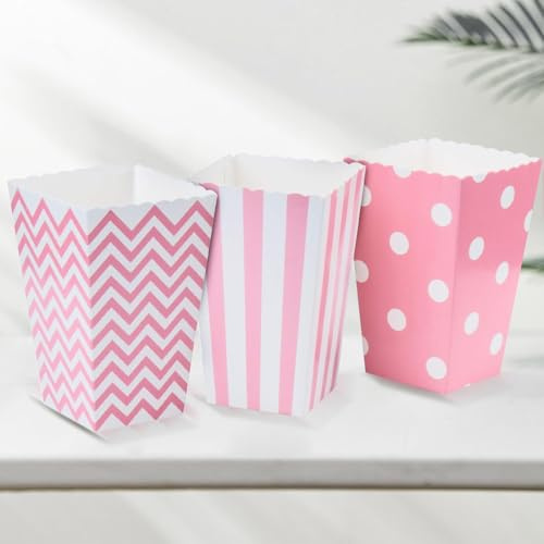 24 Stück Kleine Popcorn Tüten, Popcorn Boxen, Popcorn Eimer, Popcorn-Dosen, für Filmabend, Geburtstagsfeier, Party, Weihnachten (Rosa)