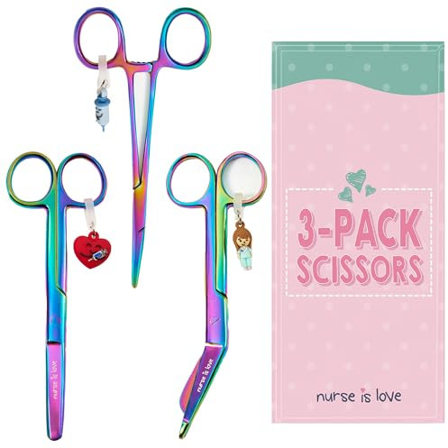 Nurse is Love Set 3 pièces Ciseaux Infirmiers Pico de Pato & Droits Mayo + Outil de Fixation | Ciseaux à Pointe Roma, Accessoires Infirmière, Premiers Secours - Cromium