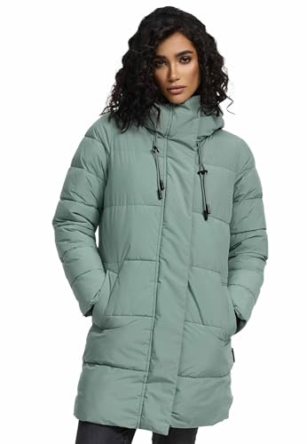MARIKOO Damen Winterjacke (XS-6XL) - Wasserabweisend, teils mit Fleece, hochstehender Kragen, Steppjacke mit Kapuze, Warme Jacke Frauen - N008