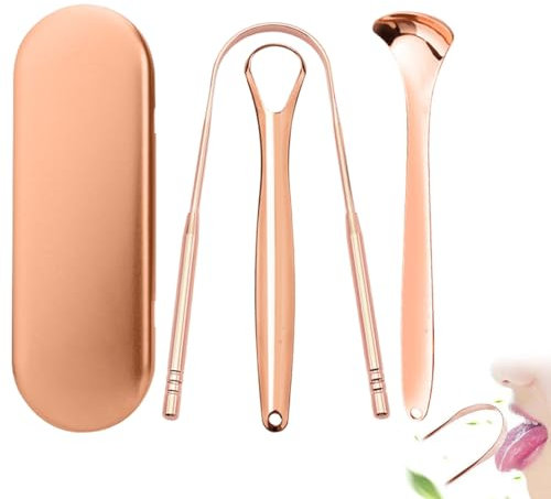 EIH1 3 StückZungenreiniger Zungenschaber Edelstahl Set Roségold Toungescraper für Erwachsene Mundpflege Tongue Scraper Gegen Mundgeruch Zungenbürste Heilt Schlechten Atem(Roségold)