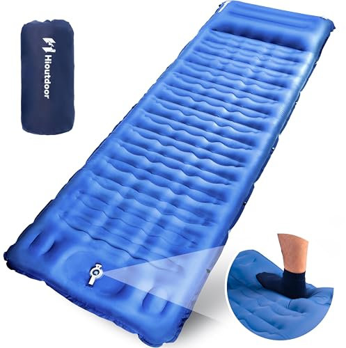 Hioutdoor Isomatte Selbstaufblasend [Benötigt Fußinflation] Camping 12CM Verdicktes Ultraleicht Aufblasbare Outdoor Mit FußPressepumpe Für Reisen Wandern Wasserdicht Zelt Rucksack Blau