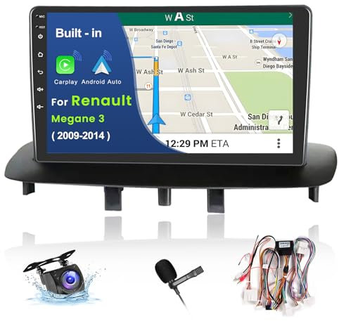 Inefala 2G+64G Android Autoradio per Renault Megane 3 2009-2014, 9 Touchscreen Stereo Auto Bluetooth con Wireless Carplay & Android Auto GPS/WiFi/RDS/FM Mic Retrocamera