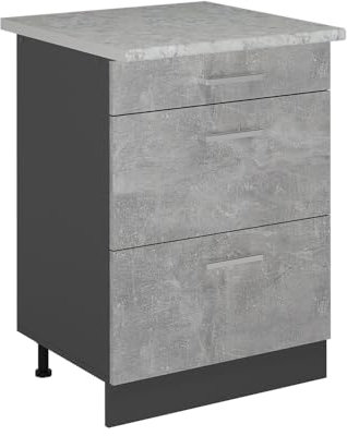 Vicco Mueble bajo de Cocina R-Line, Hormigón, 60 cm con cajones, mármol Ap