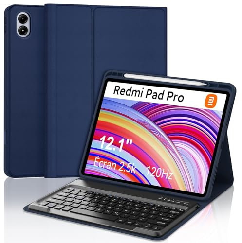 FOGARI Xiaomi Redmi Pad Pro 12.1 Tastatur Hülle, Xiaomi Pad Poco 12.1 Zoll 2024,Magnetisch Abnehmbarer Tastatur mit QWERTZ Layout, Hülle mit Stifthalter für Redmi Pad Pro 12.1, Dunkelblau