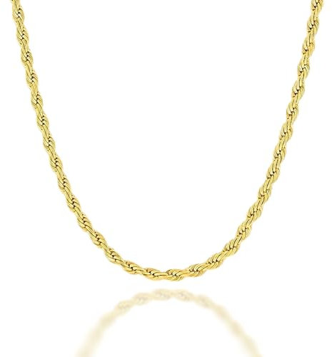 ALANETA 60 cm lange Kordelhalskette für Herren, 18 Karat vergoldete Edelstahlkette. Handgefertigt. Geschenk für Ihn. Herrenschmuck (3/5 mm Gold) (HALSKETTE/KORDEL 3 mm)