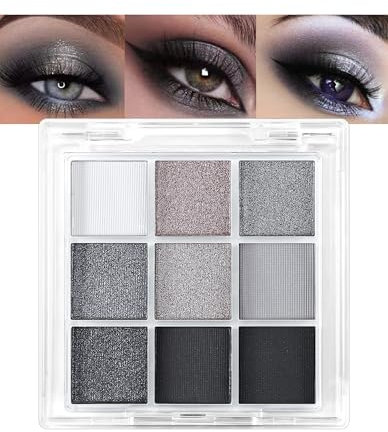 Erinde Palette di ombretti nero argento – 9 colori opachi e glitterati Cream Eyeshadow pallet, glitter metallizzati Smoky Eyeshadow Palette a lunga durata, impermeabile, trucco per occhi #10