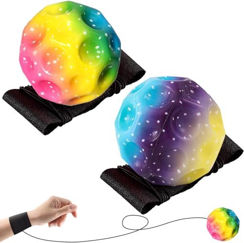 LUKIUP Ball mit Schnur Kinder, 2/4 Stück Jump Ball, Mehrfarbig Springball mit Schnur, Knallendes Gerausch Machen Springball, Interaktives Spielzeug zum Stressabbau für Kinder Im Freien(2 Stück)