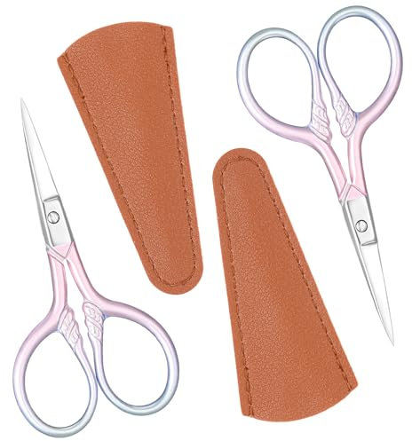 2 PCS Eyebrow Scissors, Small Brow Trimmer Scissor Eye Brow Scissors for Women Grooming Eyelash Lash Mustache Nose Hair Manicure Beauty Cosmetic Nail (Gradient Pink)