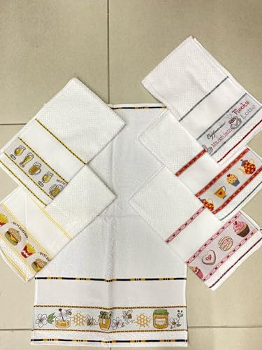 CANOVACCI, STROFINACCI, ASCIUGHINI DA CUCINA CON TELA AIDA DA RICAMARE 50x70CM DISEGNO ASSORTITO. CONFEZIONE DA 6 PEZZI.