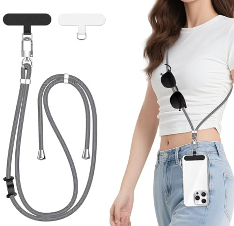 ivoler Handykette Verstellbar Handyband Universal, mit 2 Stück Patch und Robuste Haken mit alle Smartphones zum Aufhängen von kabellosen Kopfhörern, Schlüsseln, Sonnenbrillen usw -Hellgrau