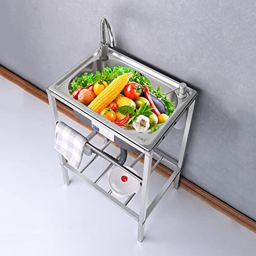 Fregadero de lavandería de plástico Independiente con Soporte de Acero Inoxidable, para Uso en Interiores y Exteriores, para Lavabo de Verduras, lavamanos Temporal para Camping, Garaje, sótano, jardí