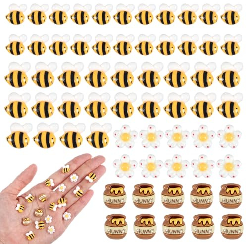 60 Stück Miniatur Bienen Dekoration Mini Harz Biene Deko zum Basteln Klein Streudeko Bienenform Handwerk Verzierung für DIY Haarspangen Scrapbooking Handwerk Zubehör Garten Partys Geburtstag