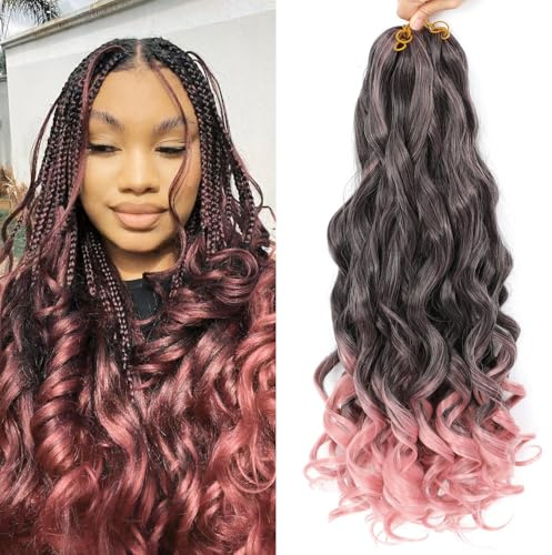 French Curl Braiding Hair 24 Inch 8 Pack Loose Wave Bouncy Braiding Hair (1B/Rosa, 24 pollici)