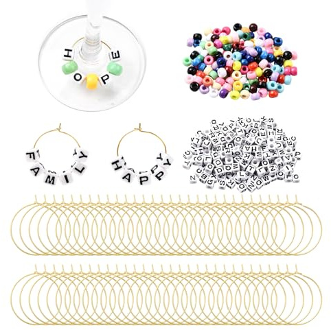 HUAAPLEVLA 60 Set DIY Wine Glass Charms Kit for Personalized Wine Charms Making Suitable for Party Stem Glasses Decorations
