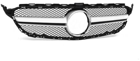 Grill Glanz Für Mercedes Für Benz Für W205 Für C-KLASSE 2014-2018 Auto Außengrill Obere Haube Mesh Grill(Silber)