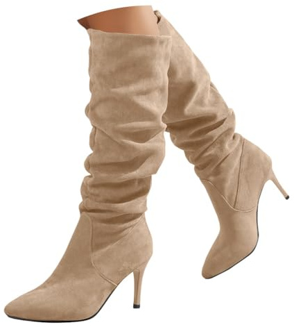Onsoyours Stivali Alti da Donna, con Tacco a Spillo, Casual Boots B Beige 39 EU