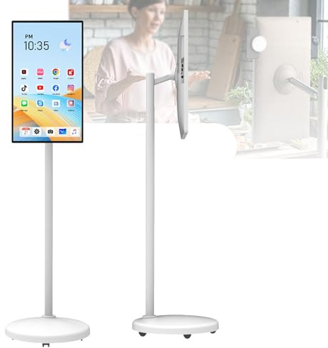 TV portátil de 24 pulgadas con ruedas, monitor de pantalla táctil giratorio 1080P, Android 12 OS, batería de 10000 mAh, almacenamiento de 8+128G