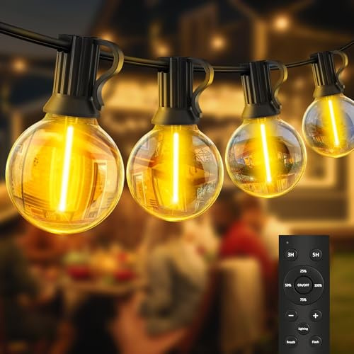 FTL LED Lichterkette Außen Dimmbar, 12M 39FT Outdoor Lichterkette mit Timer, 14+1 G40 Lichterketten Glühbirnen, IP44 Wasserdicht Garten Beleuchtung Balkon Lichterketten für Garten Terrasse Balkon